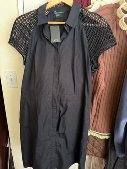 Armani Exchange Black Shirt Dress with Mesh Sleeves