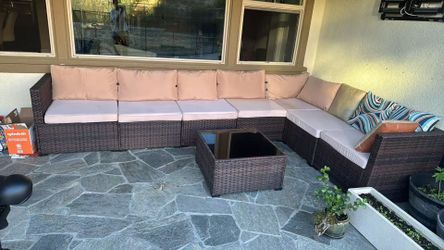 (Chino hill pick up)8pcs Outdoor Patio Furniture Set PE Wicker Rattan Sectional Sofa Patio Conversation Set with 4" Thickened Cushions and