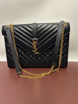 Saint Laurent YSL Envelope Large Black Grain Leather Gold Chain Shoulder Bag