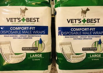 Vet's Best Comfort Fit Disposable Male Dog Diapers - Absorbent Male Wraps with Leak Proof Fit - Large