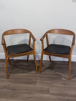 Set of 2 IKEA Stockholm Scandinavian Modern Side/Accent Chairs with Curved Low Back and Leather Cushion Seats