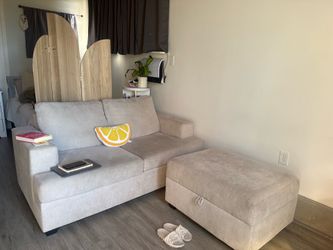 Beige Loveseat Couch / Sofa with Ottoman