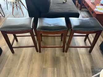 Set of 3 Bar Stools with Nailhead Trim
