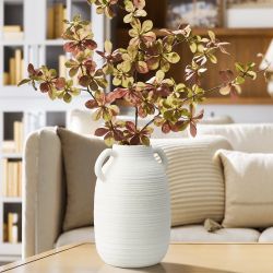White textured Ceramic Vase 2-handle round tall jug Vase ,D2177
