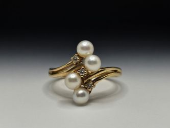 Cultured Pearl & Diamond Bypass 14k Ring