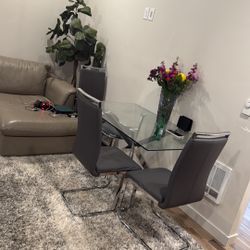 Glass Table And 3 Chairs 