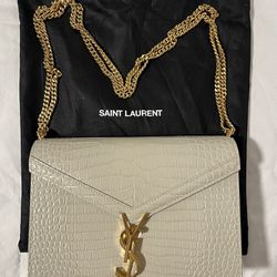Saint Laurent White Croc Cassandra Bag