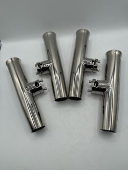3/4" to 1" Rail Mount Clamp-on Rocket Launcher Fishing Rod Holder, Stainless Steel (4 Pieces)