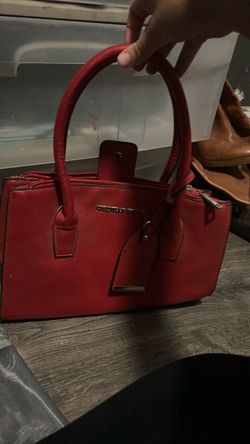 Red Structured Handbag with Gold Hardware