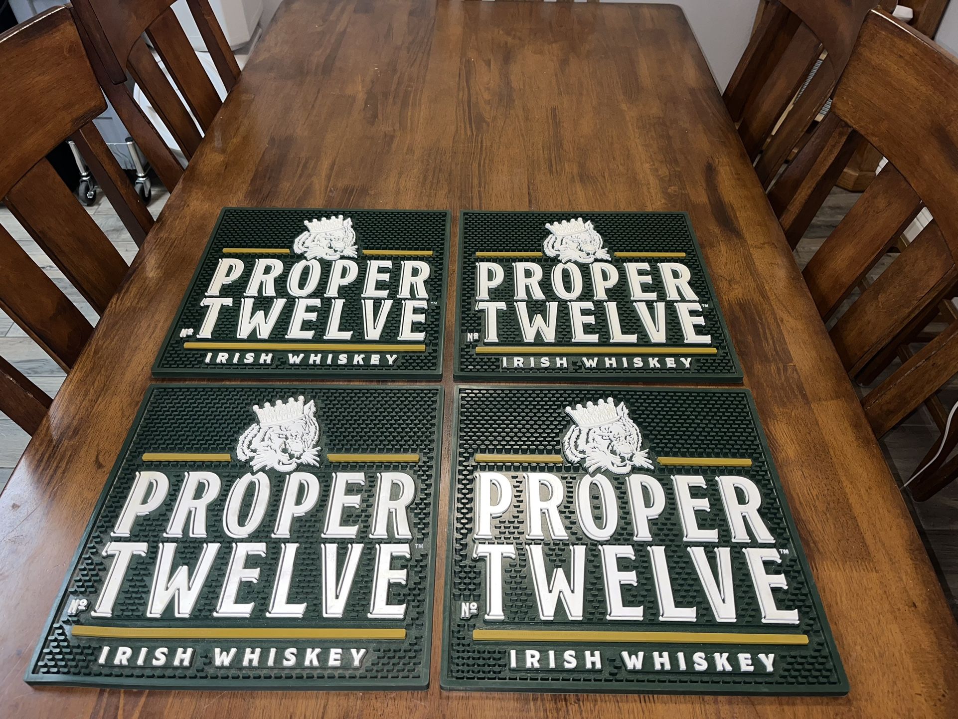 Lot of Four (4) Vintage Proper 12 Twelve Irish Whiskey 15" x 15" Rubber Bar Saloon Drink Mats