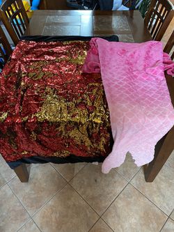 Girls Blankets - Red/Gold Sequins and Pink Mermaid Tail