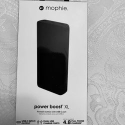 Mophie Power Boost XL. Portable battery with USB-C input/output port, Dual USB-A ports, LED power indicator. New. Still sealed in original packaging.