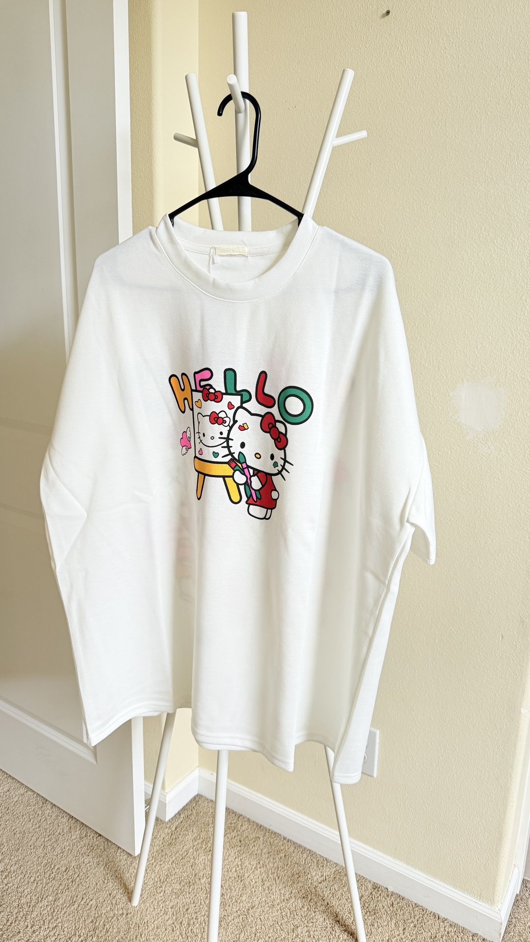 Sanrio painting Hello Kitty oversized T-shirt Mesh Cloth