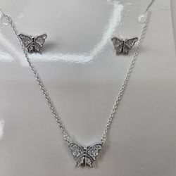 Beautiful New .925 Sterling Silver Butterfly Set (Necklace + Earrings) Made in Mexico • Genuine .925 Sterling Silver