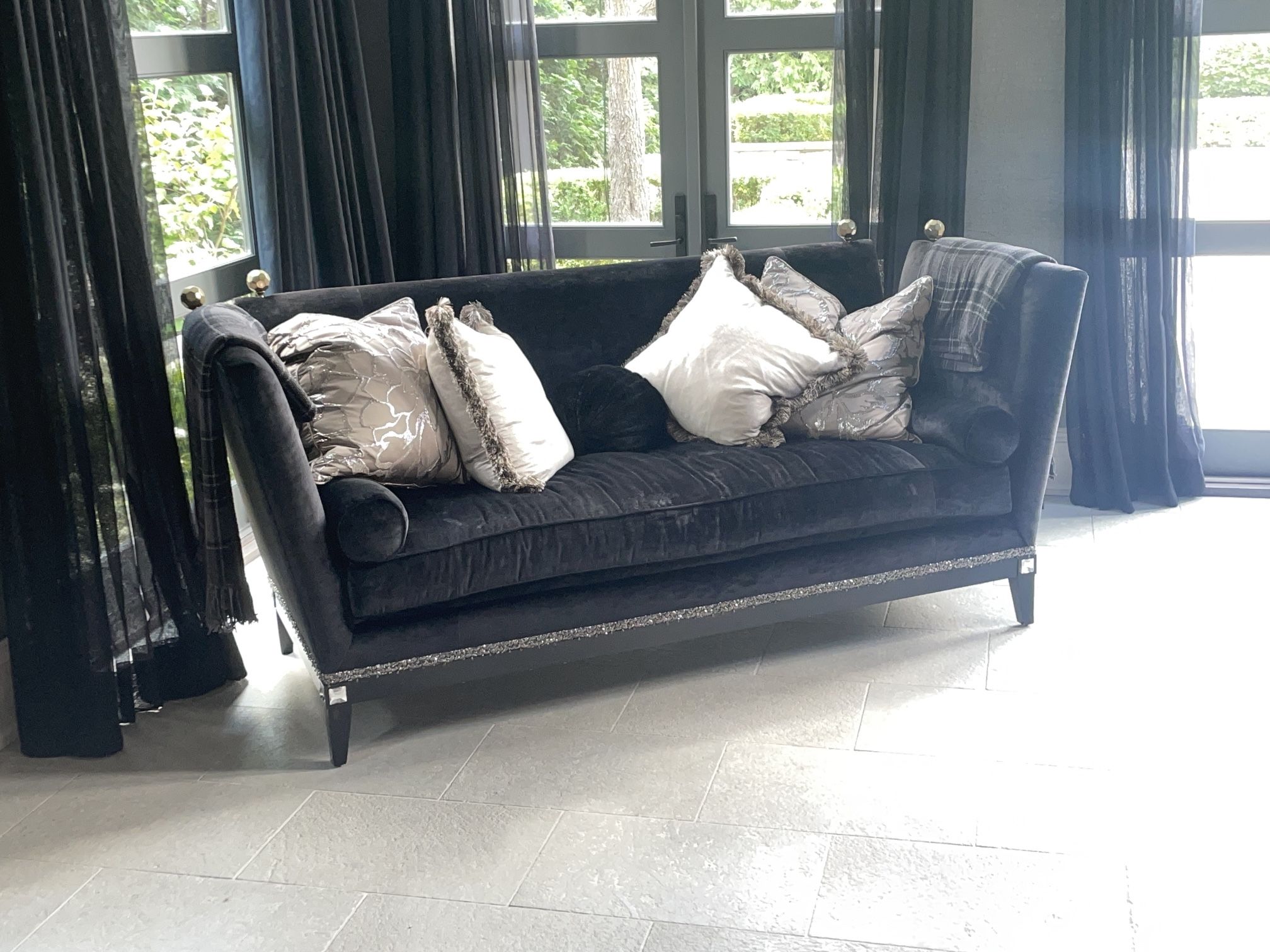 Marge Carson Sofa Couch Black Velvet