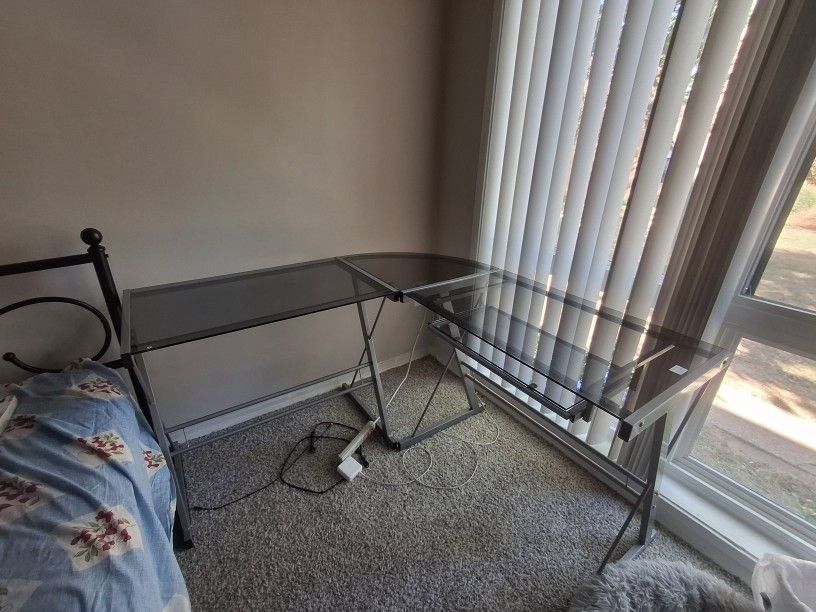 Glass Top L Shaped Computer Desk