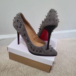 Grey Spiked Pumps