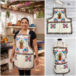Our Lady Of Guadalupe Virgin Mary White Apron / Nuestra Señora de Guadalupe Virgen María Mandil