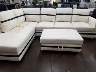 White leather sectional