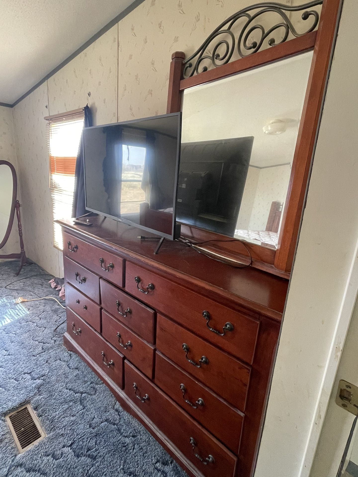 Cherry Wood Dresser With Mirror