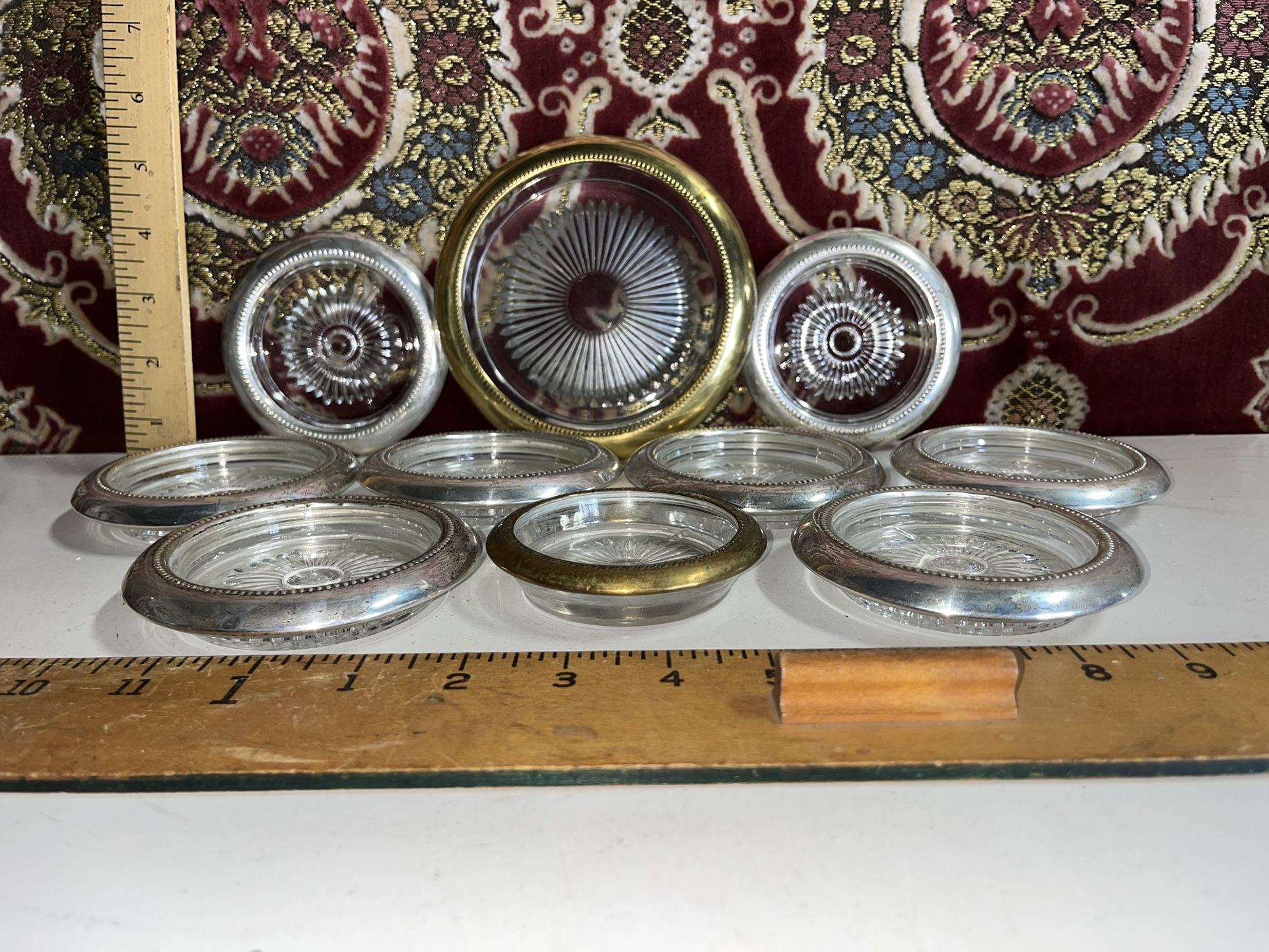 Mid Century Silver Rim Coasters And Ashtray