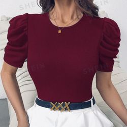 Bodysuit style blouse with sleeves, burgundy color,  Size S/M