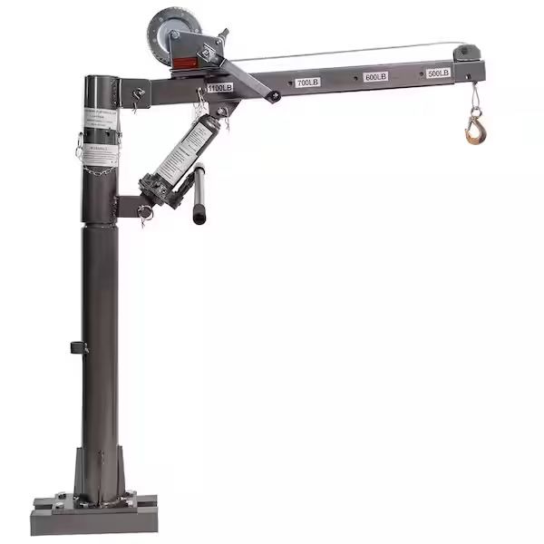 1100 lbs. Capacity 77 lbs. Hitch Class I Crane Hydraulic Hitch Lift Hoist with Hand Winch
