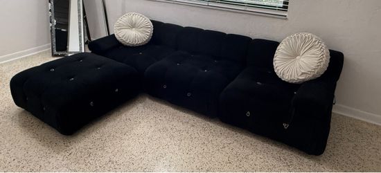 Black Tufted Velvet Sectional Sofa