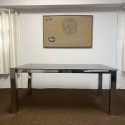 Chrome Table with Smoke Tinted Glass Top