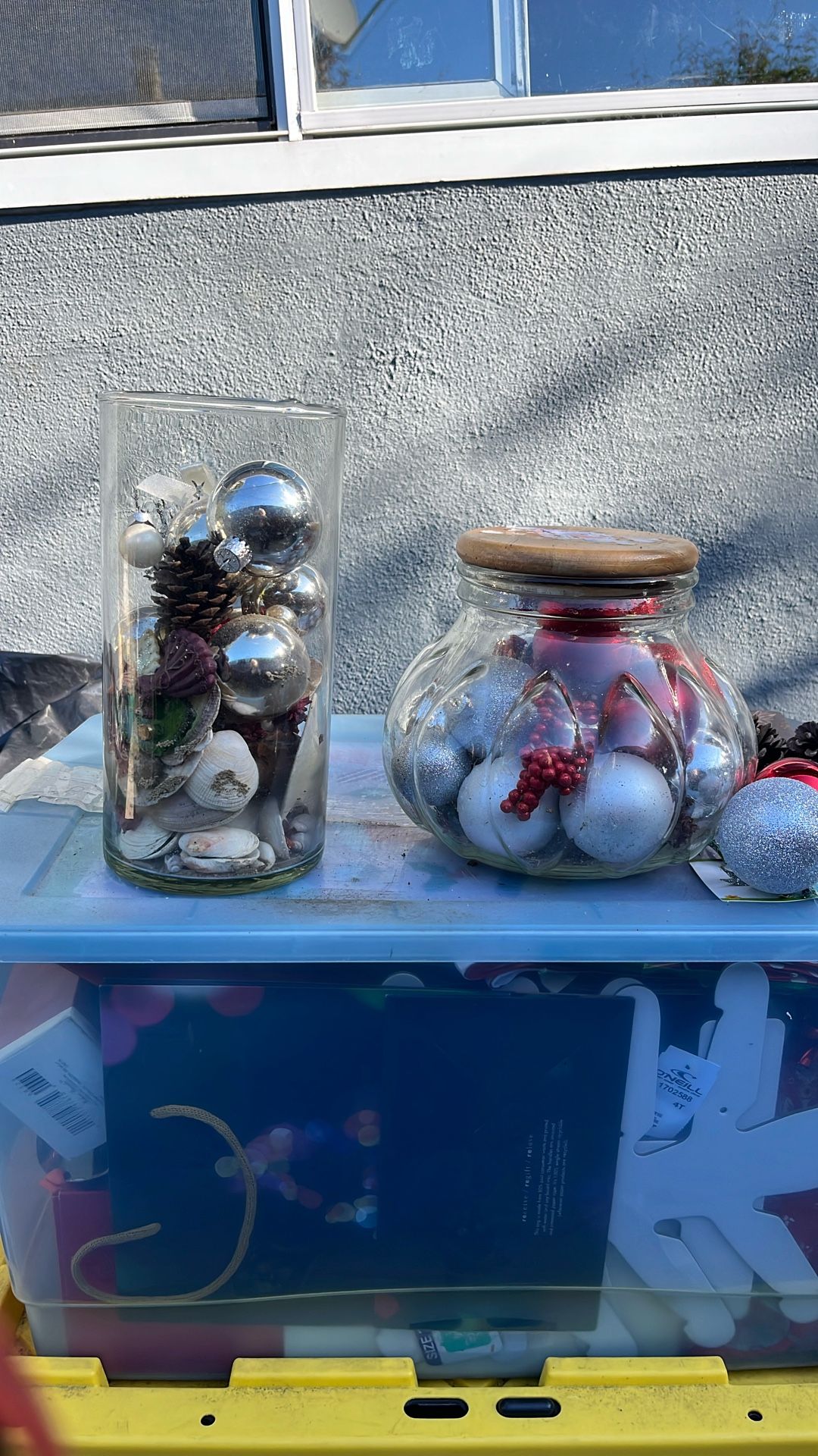 Seashells, Sea glass, & Silver Bobbles Round Glass Vase