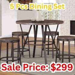 Round Dining Set W Four Swivel Stools 