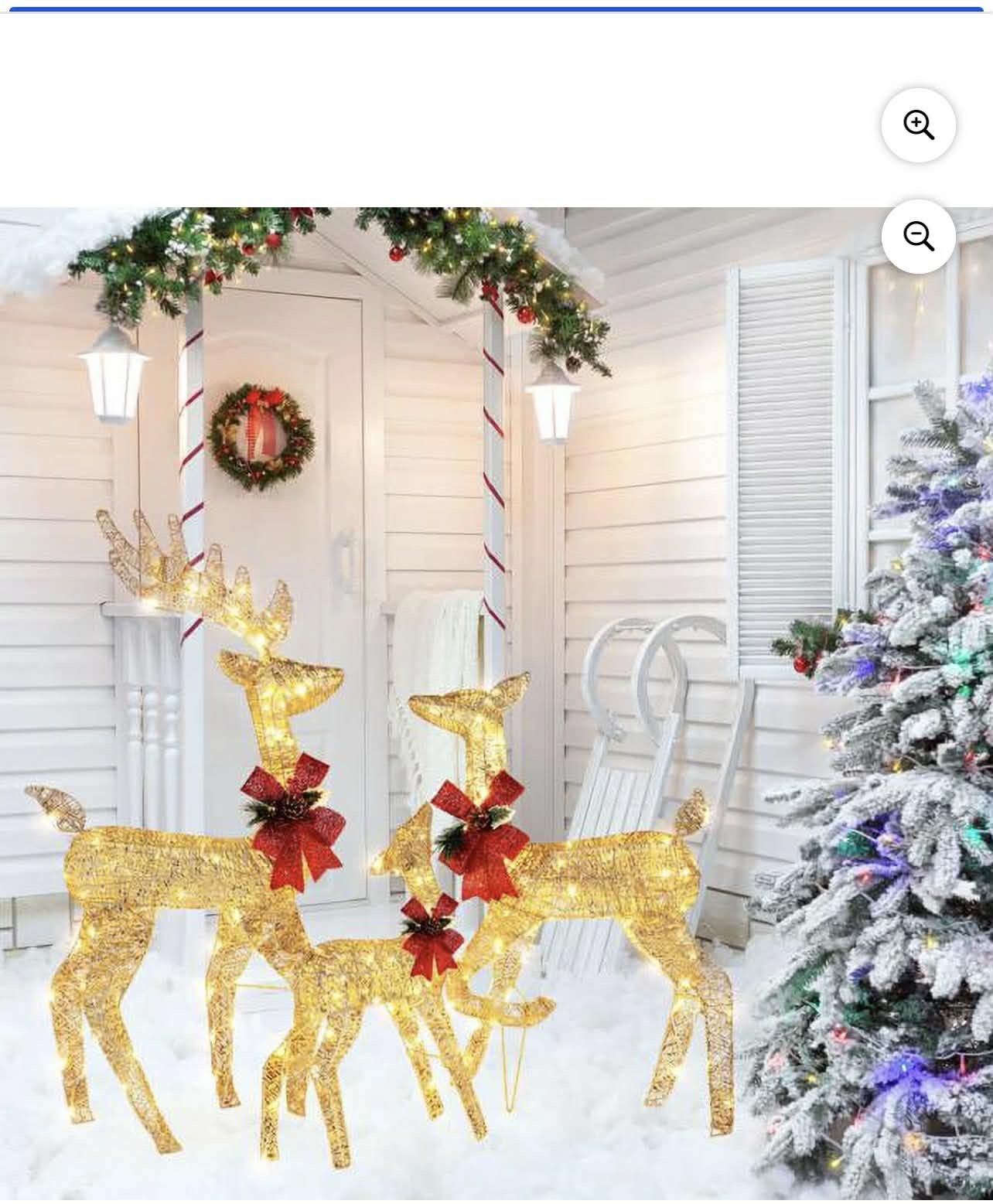 3-Piece Lighted 3D Christmas Reindeer Set Outdoor Yard Decoration 270 LED Lights, Stakes