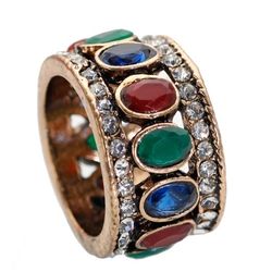 Red Green and Blue Crystals Gold Ring