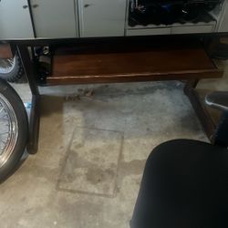 Desk W Black Glass Top And Black Office Chair 