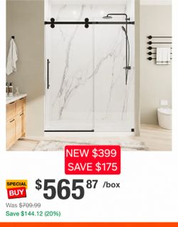 ✨️ mortix 56-60 in. W x 80 in. H Frameless Single Sliding Shower Door with 3/8 in. Thick Clear Glass in Matte Black #6080