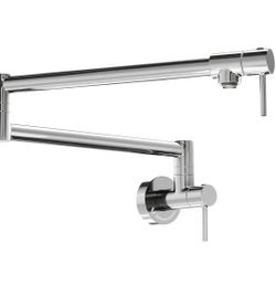 Pot Filler Faucet Wall Mount, VMASSTONE Brushed Nickel Commercial Kitchen Folding Faucet, Dual Joint Swing Arms, Lead-Free Brass Pot Filler Over Stove
