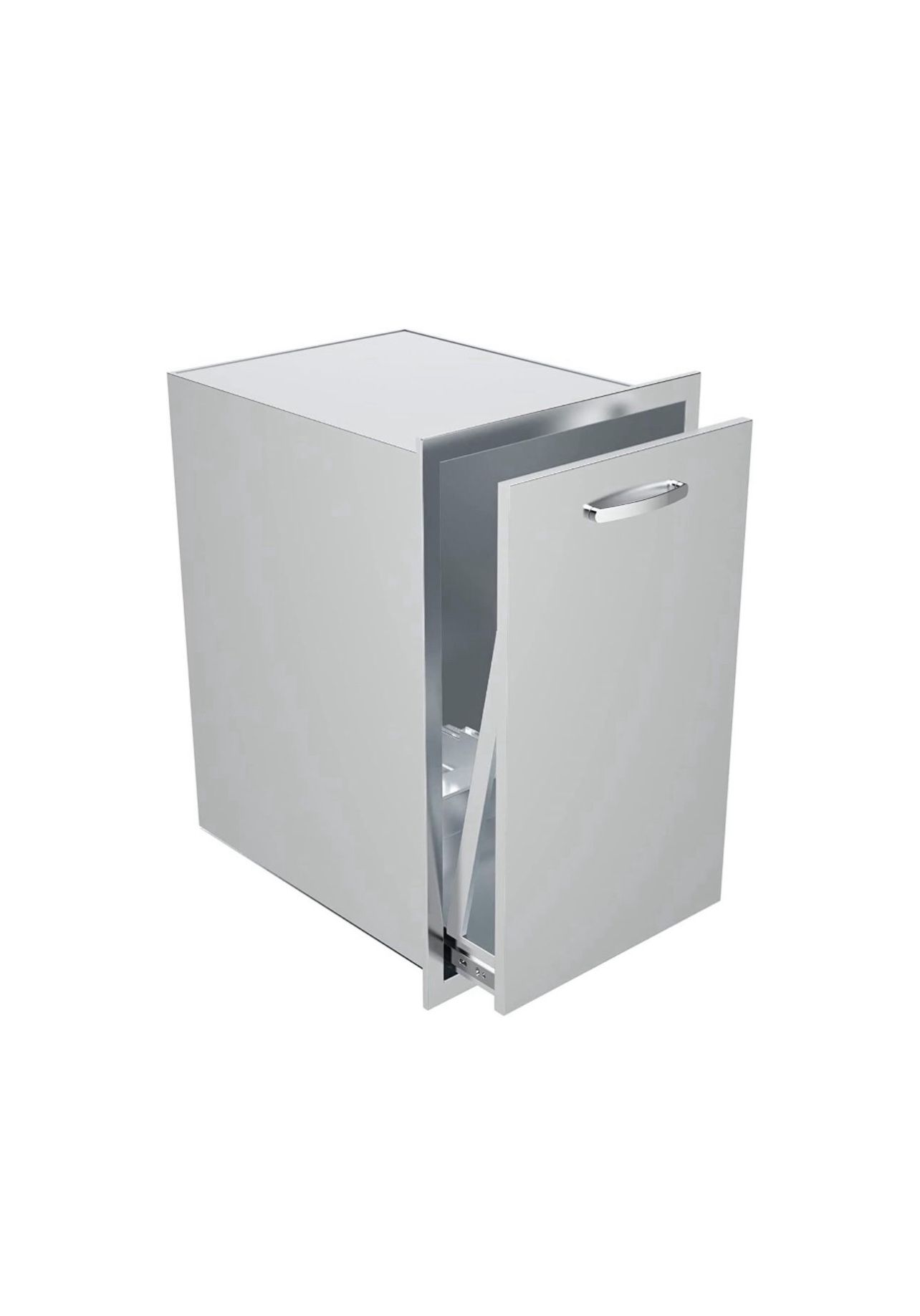New Pull Out Trash Drawer, 14''W x 27''H x 20''D Stainless Steel Built-in Single Trash Drawer Outdoor Kitchen Cabinets Trash Bin for BBQ Island Grill