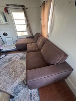 Chaise couch  - L shape dark brown fabric with cover