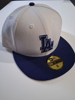 MLB New Era La Dodgers 59fifty white with blue brim and blue logo  Fitted Hat Size 8' $30