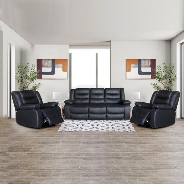 Black Leather Recliner Sofa + Loveseat - Chair | Cash On Delivery 
