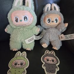 Lot of 2 Labubu Macaron green grape and sesame bean toy keychain pendant plush