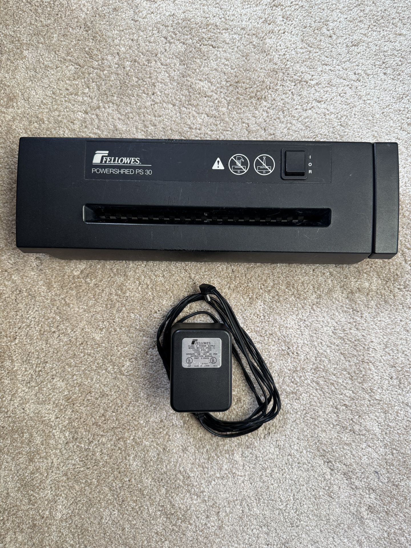 Fellows POWERSHRED PS 30, like new, works perfect, this is a powerful shredder shredding up to five pages at a time!… “Some of the ones online are les