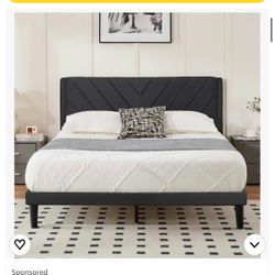 Black  Upholstered Platform Bed Frame