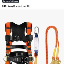 TRSMIMA Safety Harness Fall Protection - Roofing Harness Kit Men Full Body Construction Harness with Lanyard for Work Upgrade 4 Quick Buckles Orange