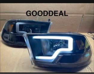 2009-2018 Dodge Ram Black LED Bar Halogen Headlight Pair lamp