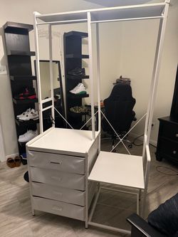 Clothes rack organizer shelves drawers white
