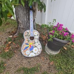Stained Glass Mosaic Hummingbird Guitar