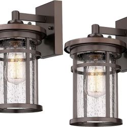 Outdoor Wall Sconces, Exterior Lantern Lighting Fixture, Mounted Lights for Patio, Porch, Garden, Balcony (Bronze, 12" H-2Pack)