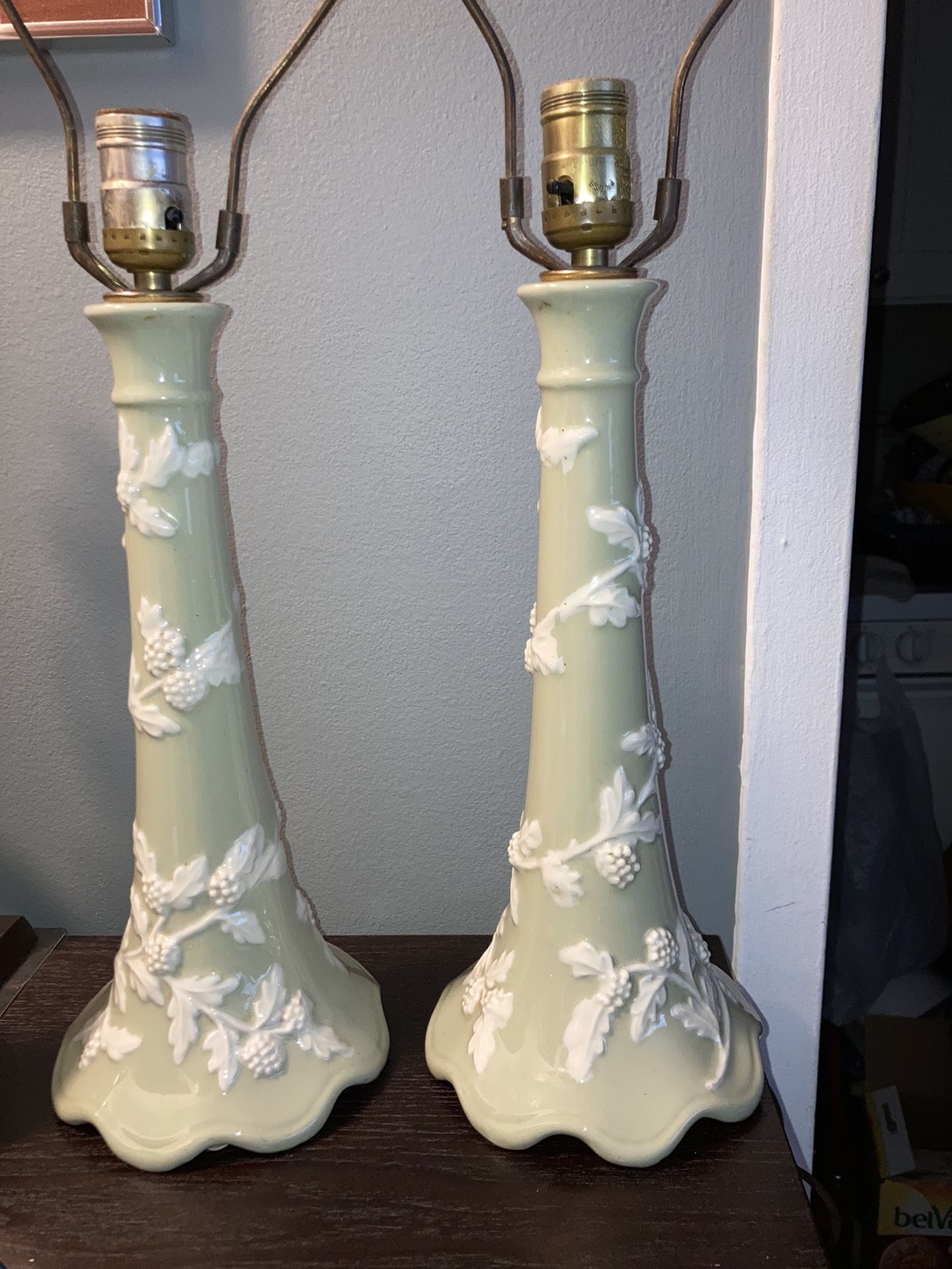 2 Vintage Matching Metal Glazed Lamps 