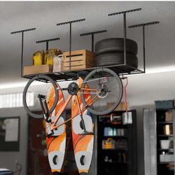 3x8 Garage Storage Overhead Rack  Adjustable Ceiling Mounted Storage, Black E-15